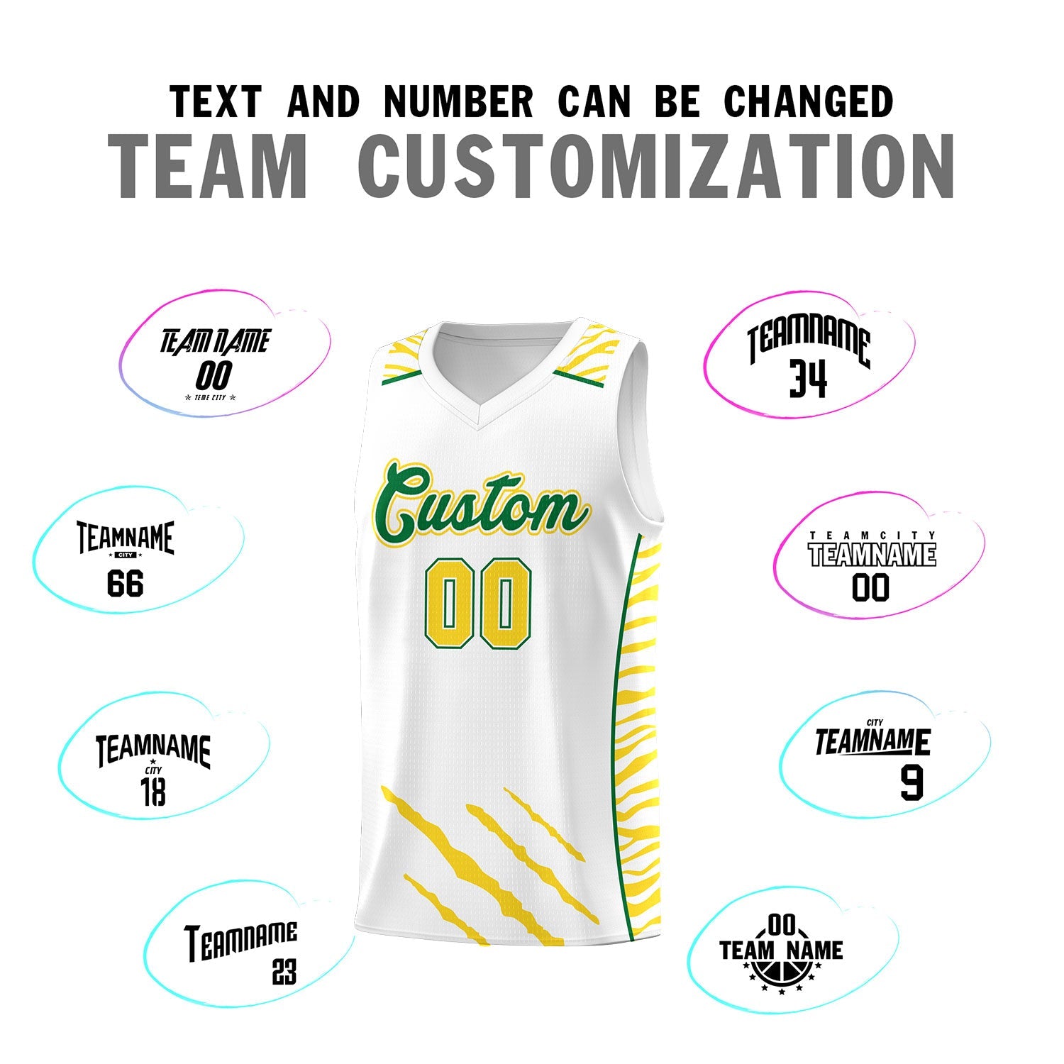 Custom White Personalized Tiger Claw Pattern Sports Uniform Basketball Jersey