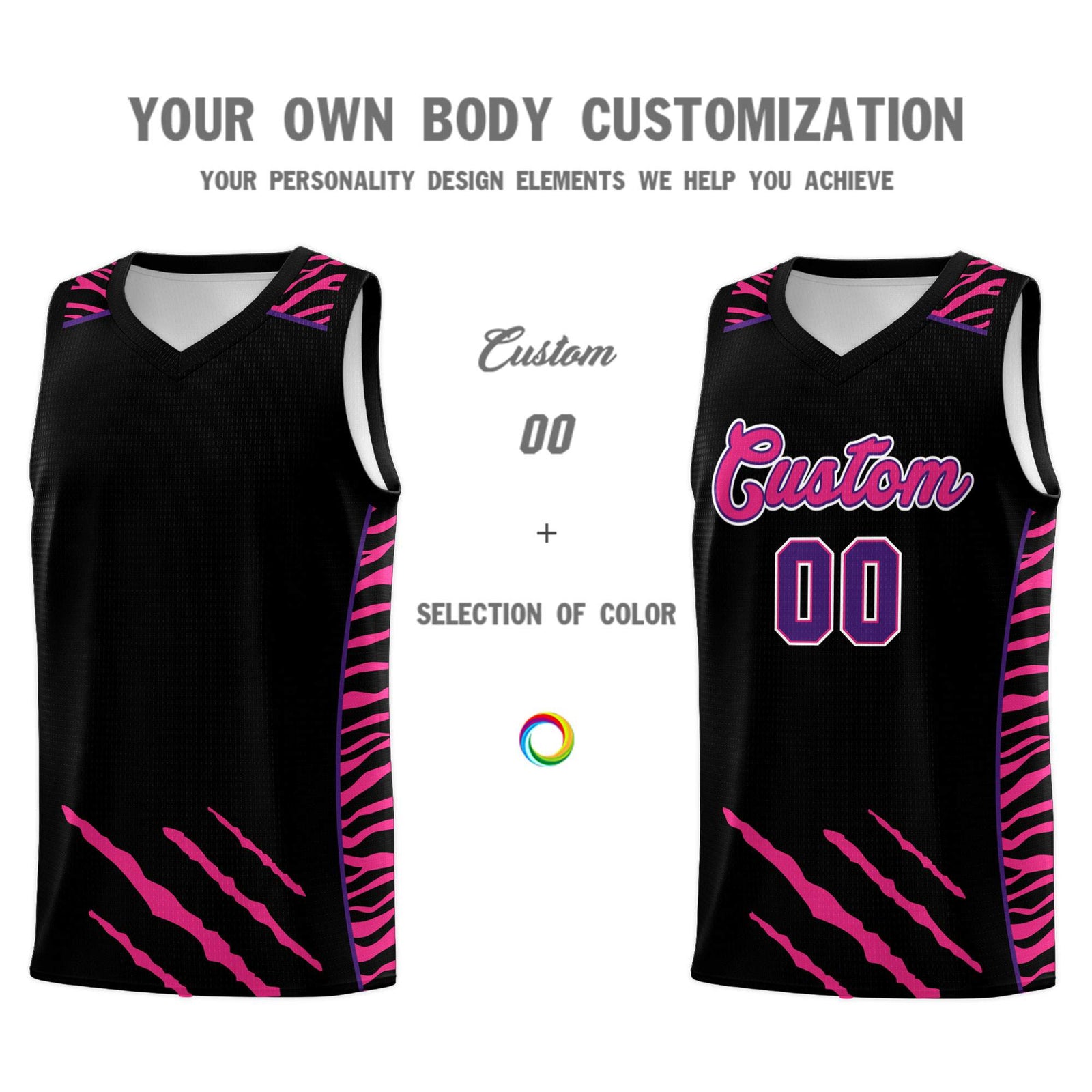 Custom Black Personalized Tiger Claw Pattern Sports Uniform Basketball Jersey