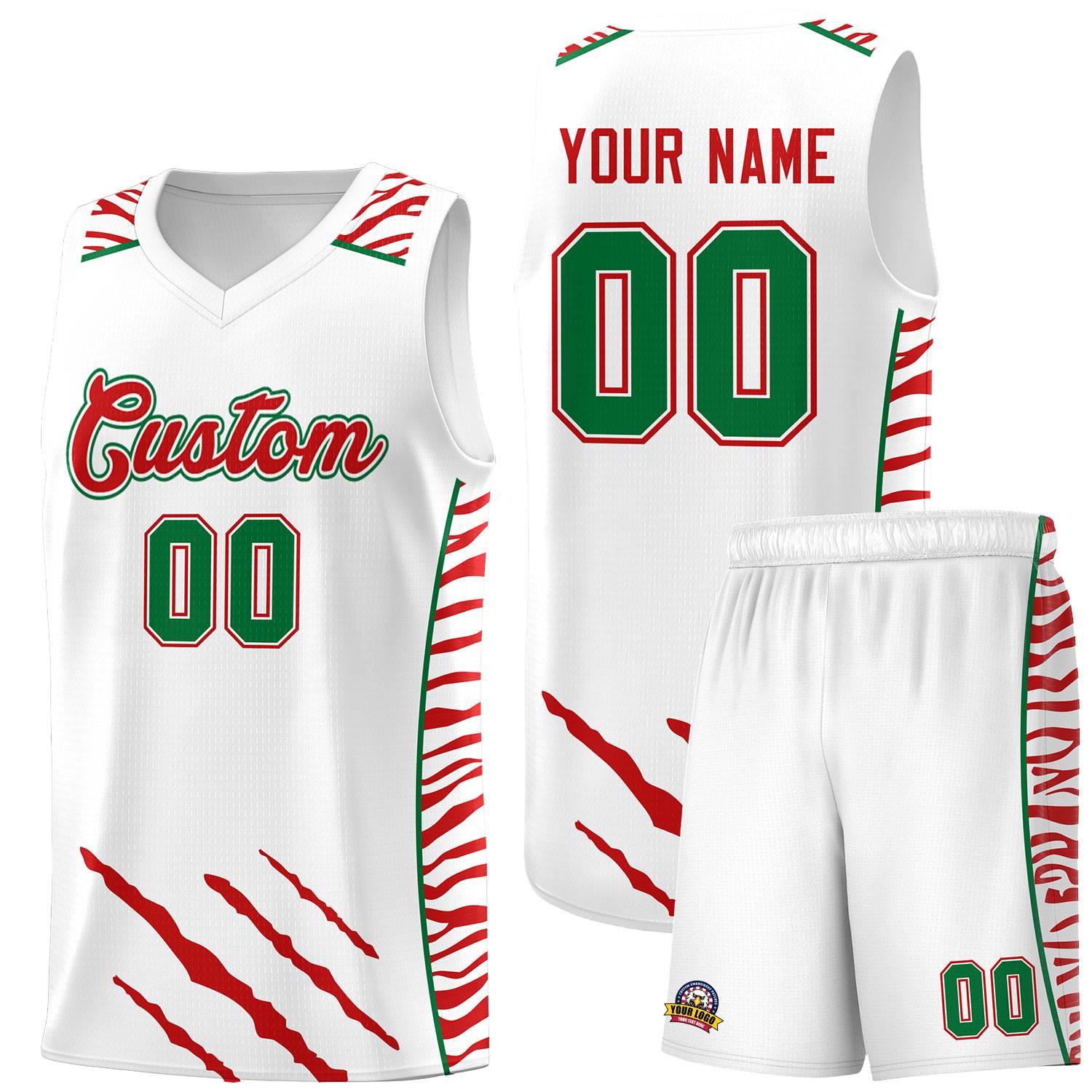 Custom White Personalized Tiger Claw Pattern Sports Uniform Basketball Jersey