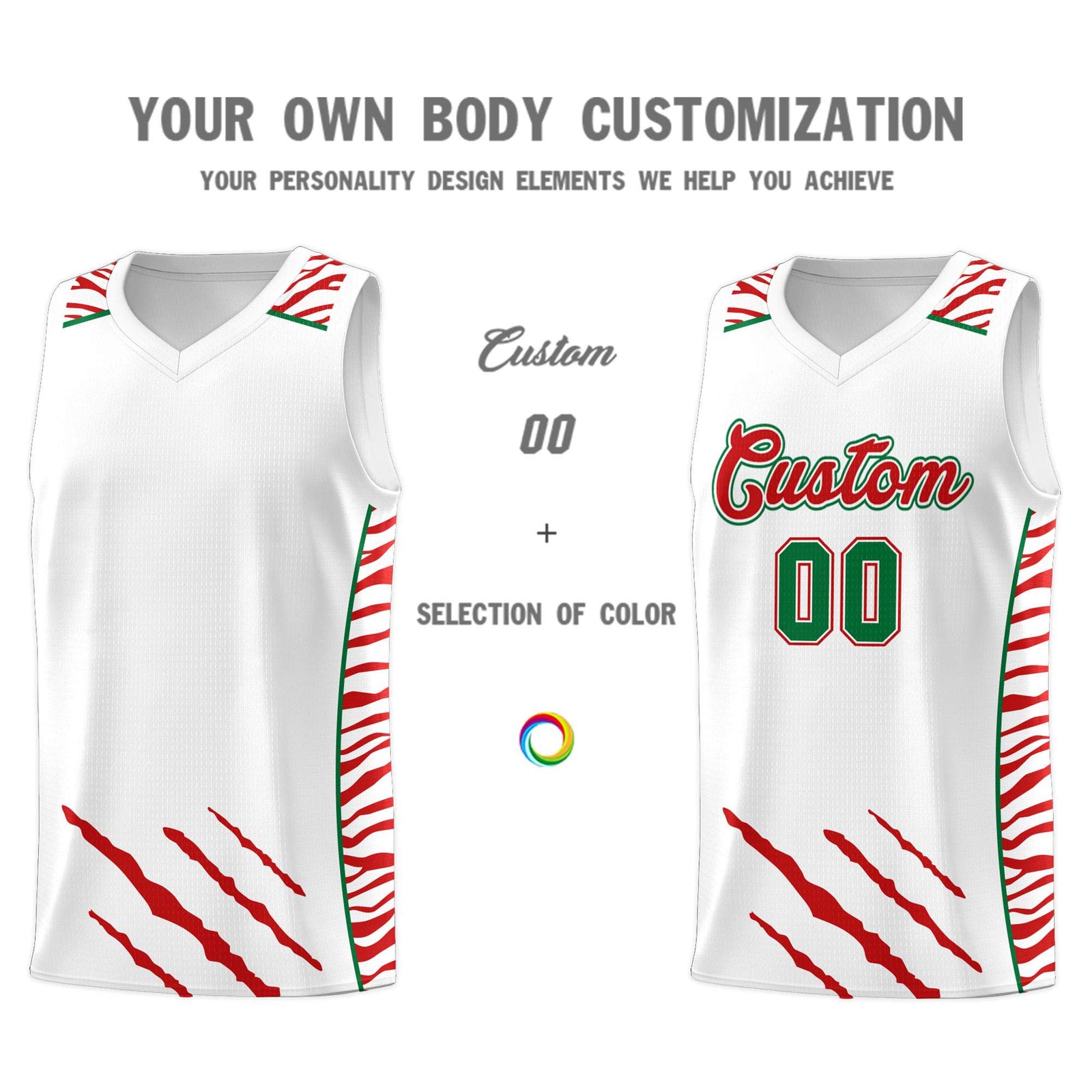 Custom White Personalized Tiger Claw Pattern Sports Uniform Basketball Jersey