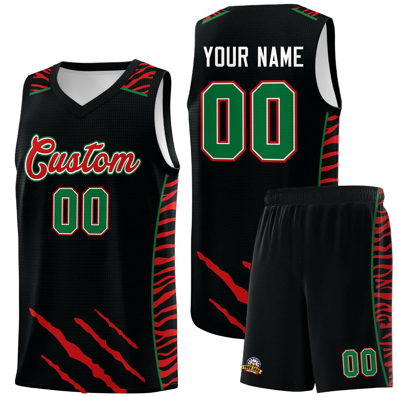 Custom Black Personalized Tiger Claw Pattern Sports Uniform Basketball Jersey