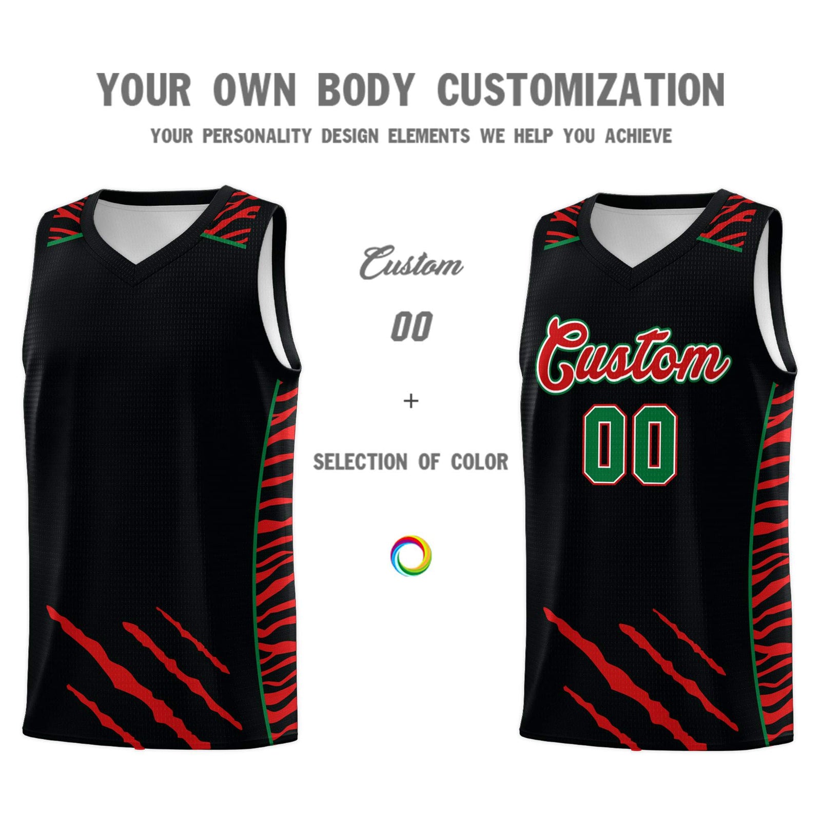 Custom Black Personalized Tiger Claw Pattern Sports Uniform Basketball Jersey