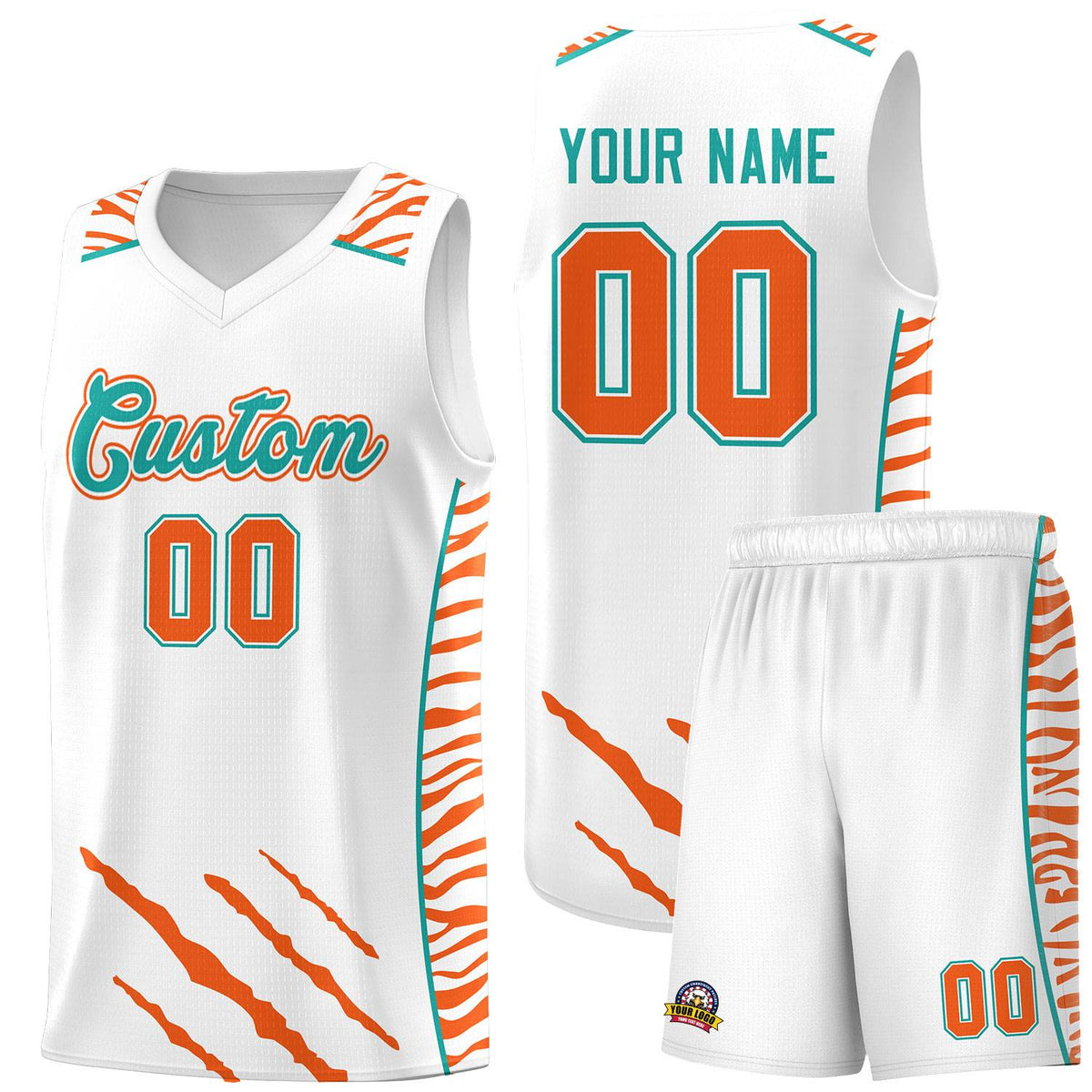 Custom White Personalized Tiger Claw Pattern Sports Uniform Basketball Jersey