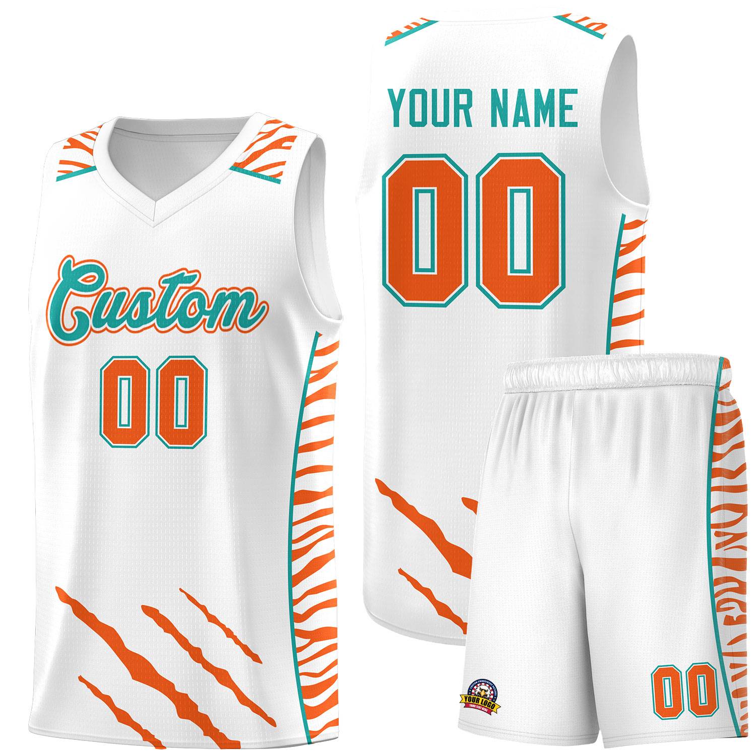 Custom White Personalized Tiger Claw Pattern Sports Uniform Basketball Jersey