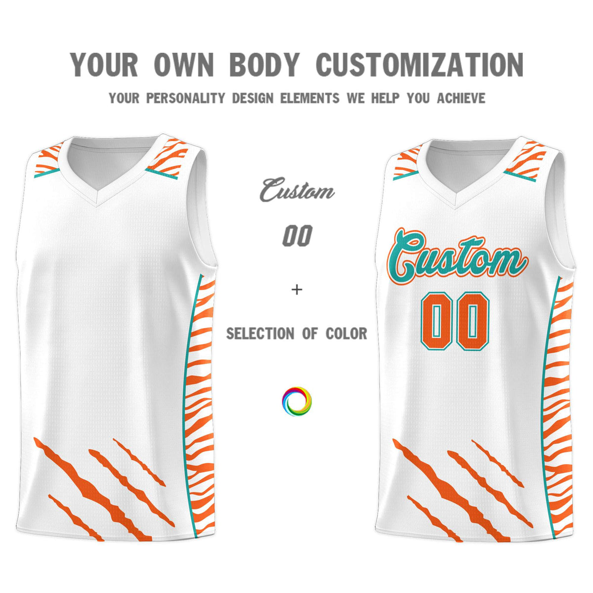 Custom White Personalized Tiger Claw Pattern Sports Uniform Basketball Jersey