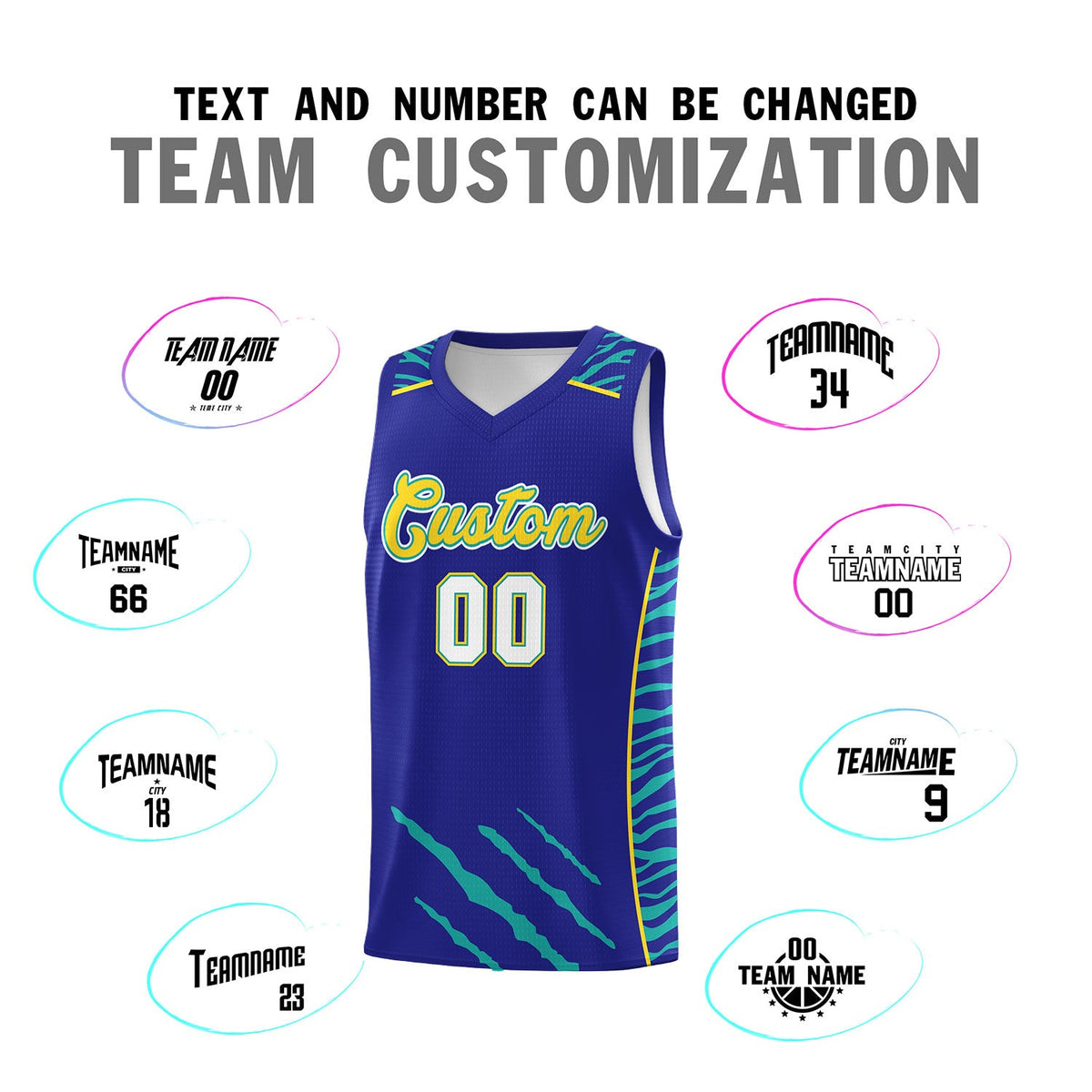 Custom Royal Personalized Tiger Claw Pattern Sports Uniform Basketball Jersey