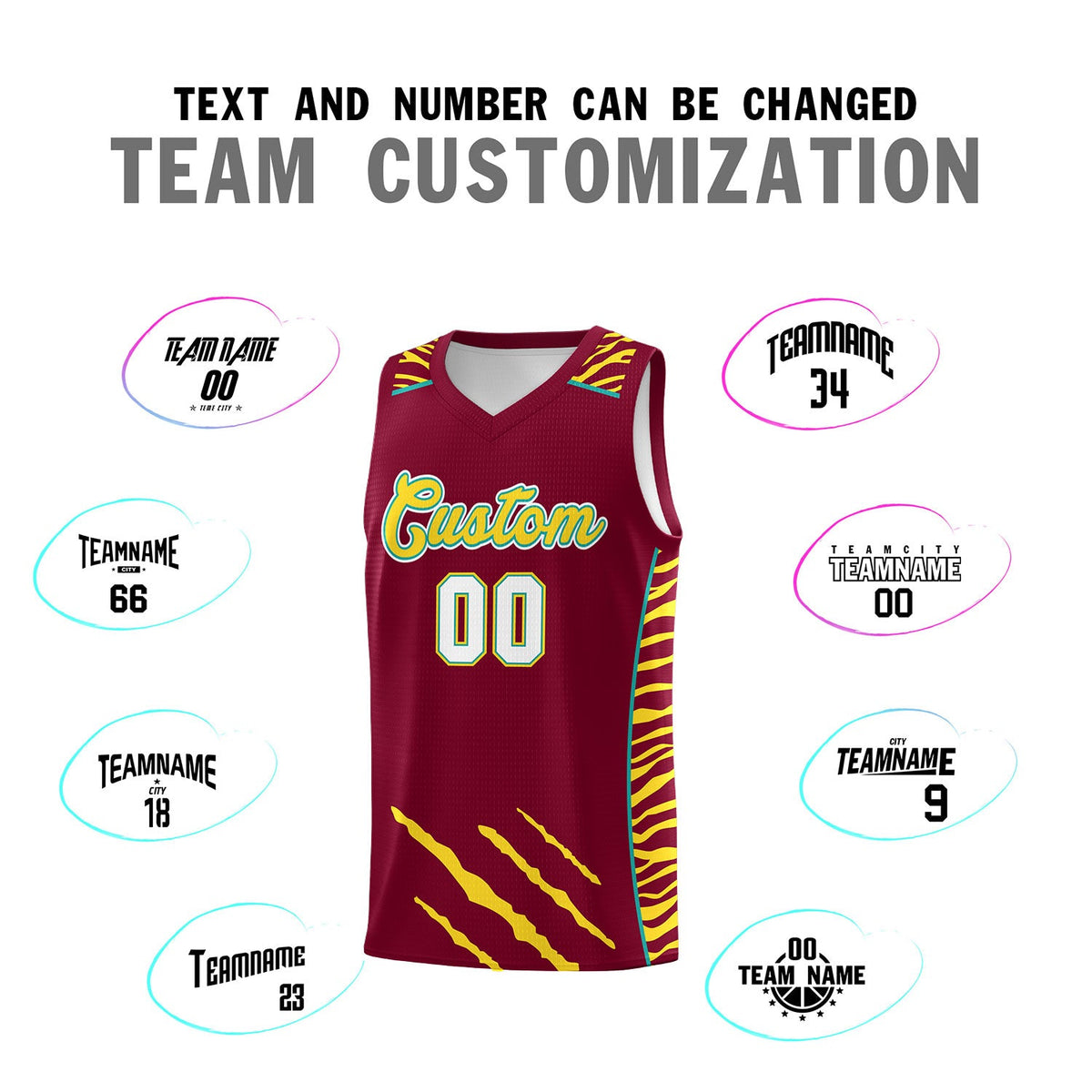 Custom Crimson Personalized Tiger Claw Pattern Sports Uniform Basketball Jersey