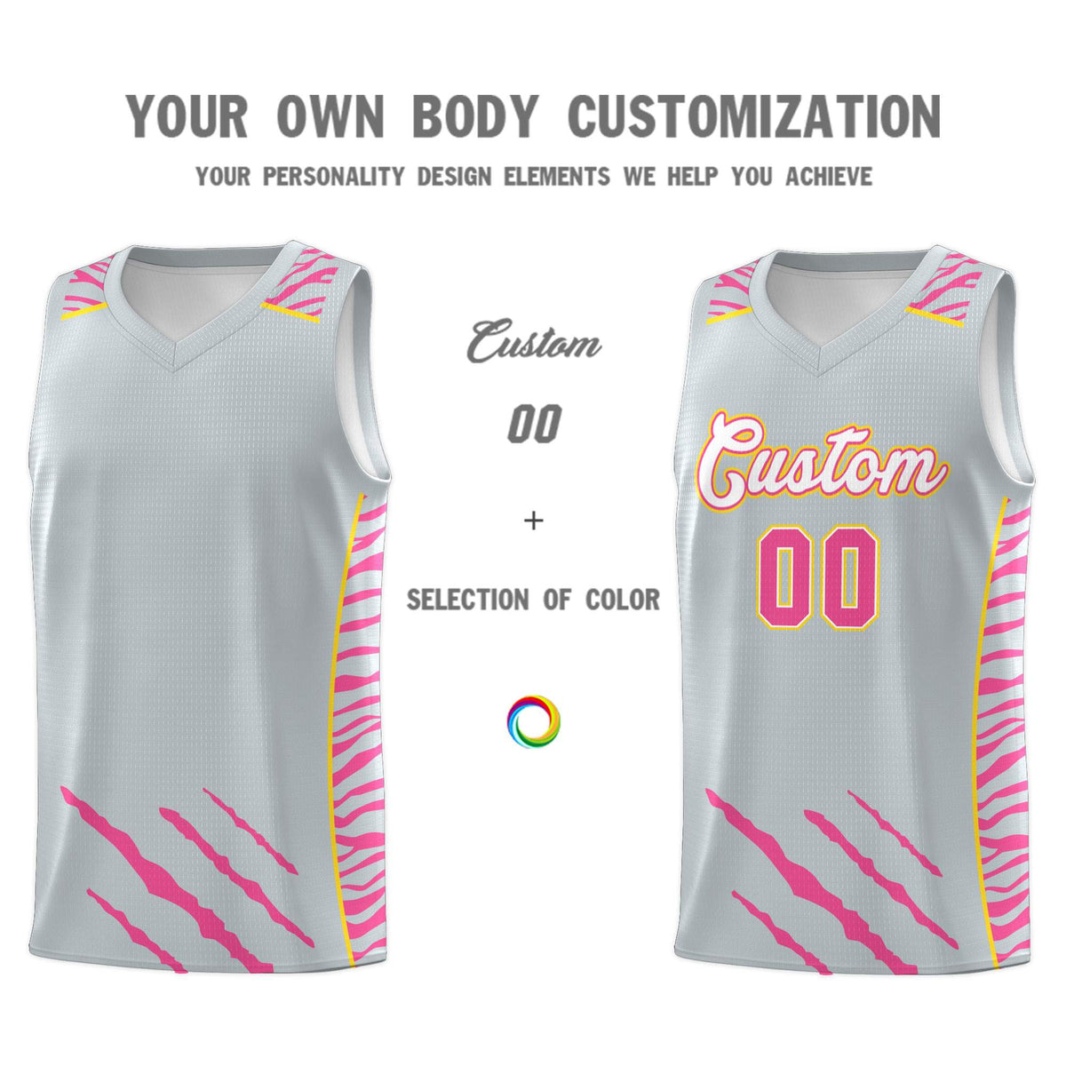 Custom Silver Personalized Tiger Claw Pattern Sports Uniform Basketball Jersey