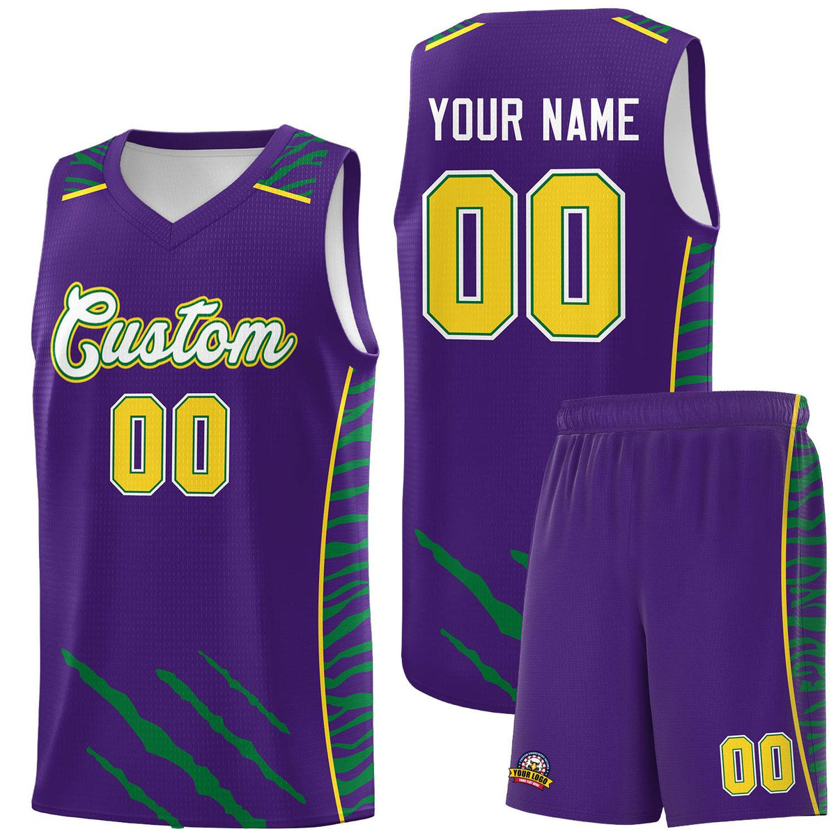 Custom Purple Personalized Tiger Claw Pattern Sports Uniform Basketball Jersey