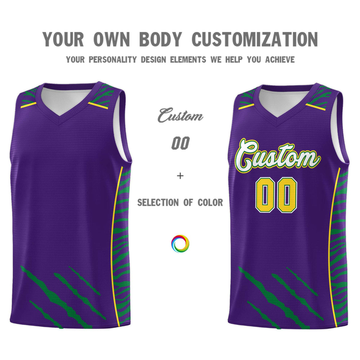 Custom Purple Personalized Tiger Claw Pattern Sports Uniform Basketball Jersey
