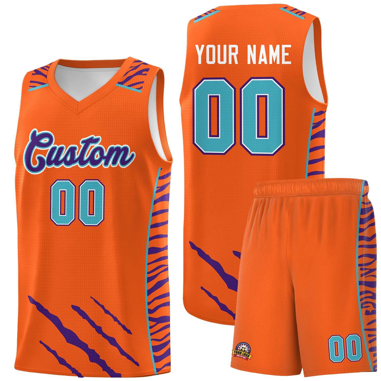 Custom Orange Personalized Tiger Claw Pattern Sports Uniform Basketball Jersey