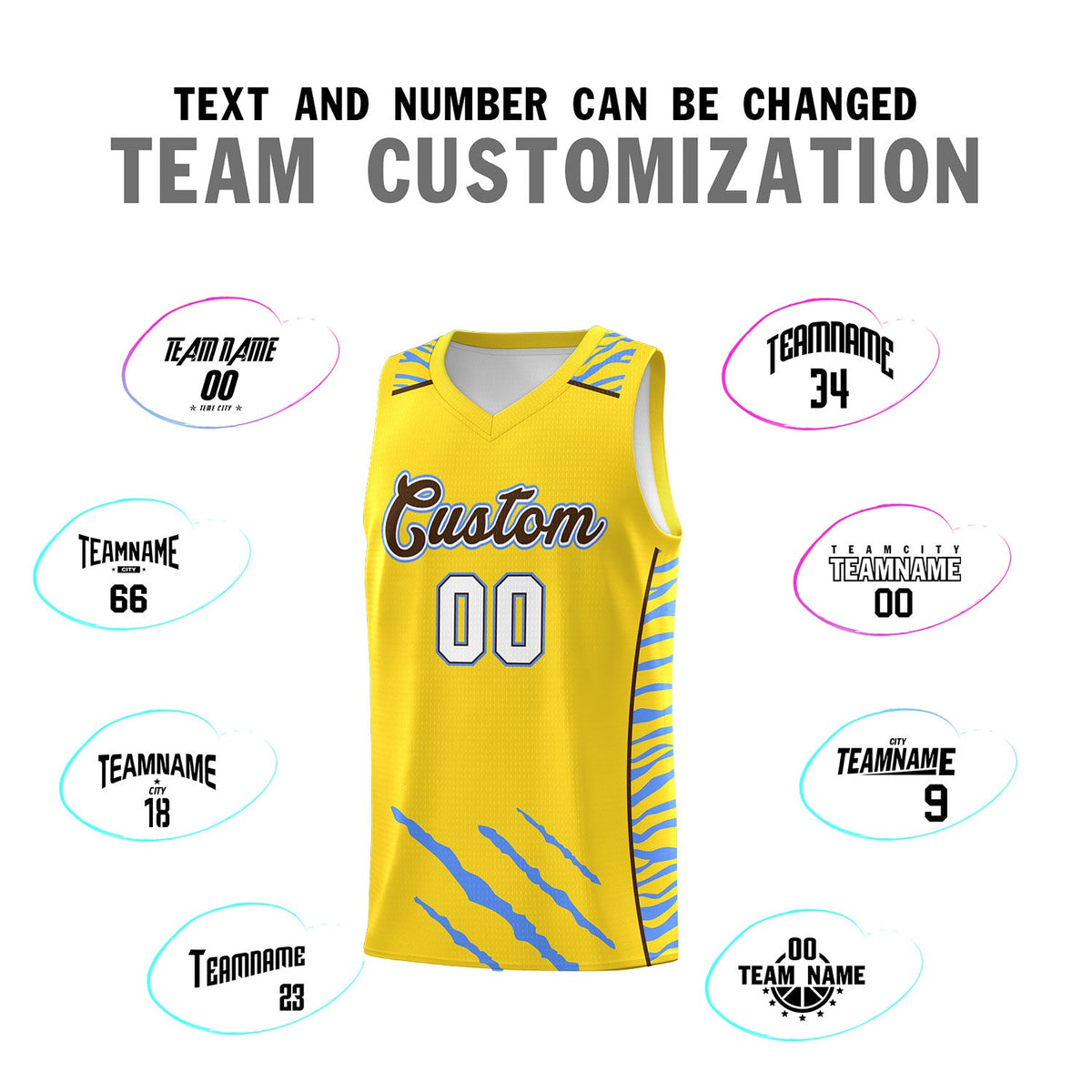 Custom Gold Personalized Tiger Claw Pattern Sports Uniform Basketball Jersey
