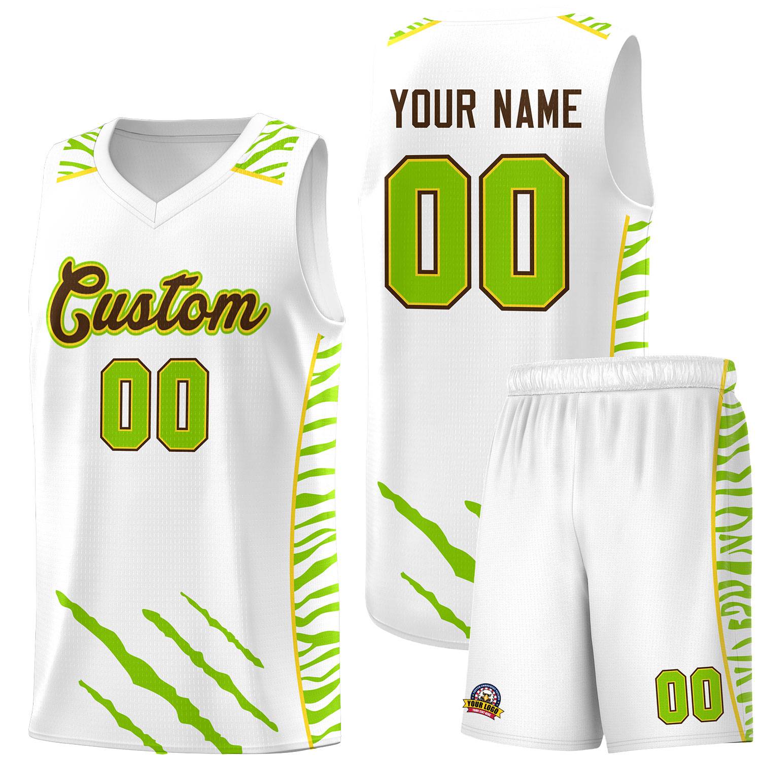 Custom White Personalized Tiger Claw Pattern Sports Uniform Basketball Jersey