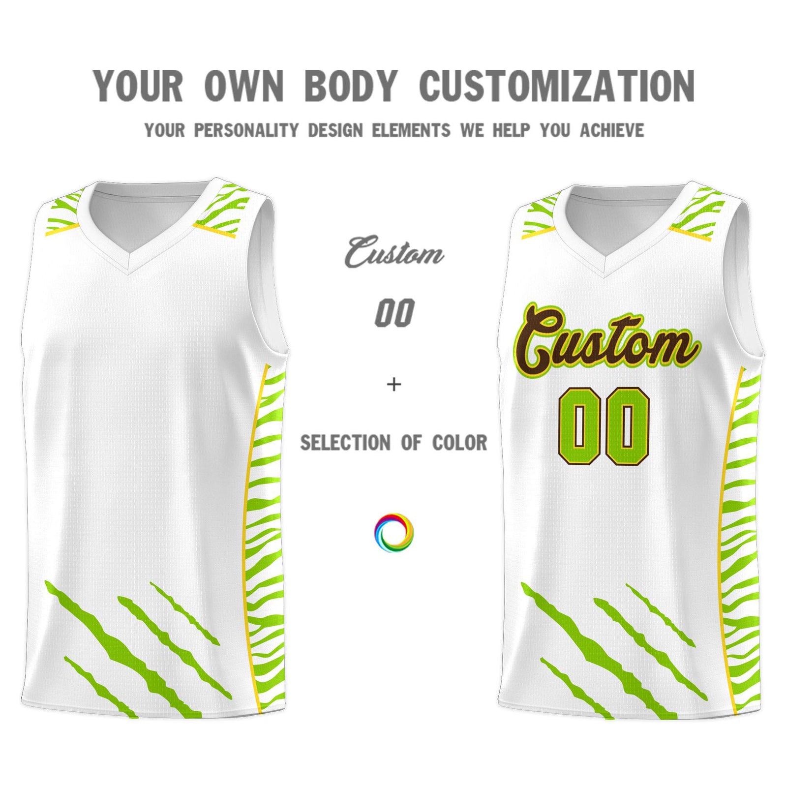 Custom White Personalized Tiger Claw Pattern Sports Uniform Basketball Jersey