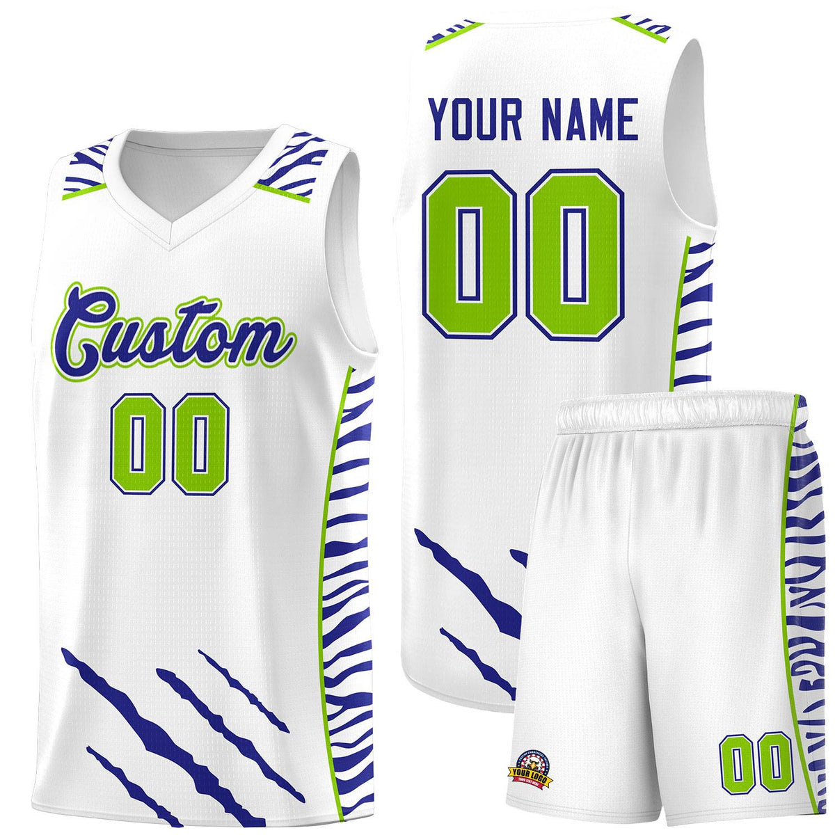 Custom White Personalized Tiger Claw Pattern Sports Uniform Basketball Jersey