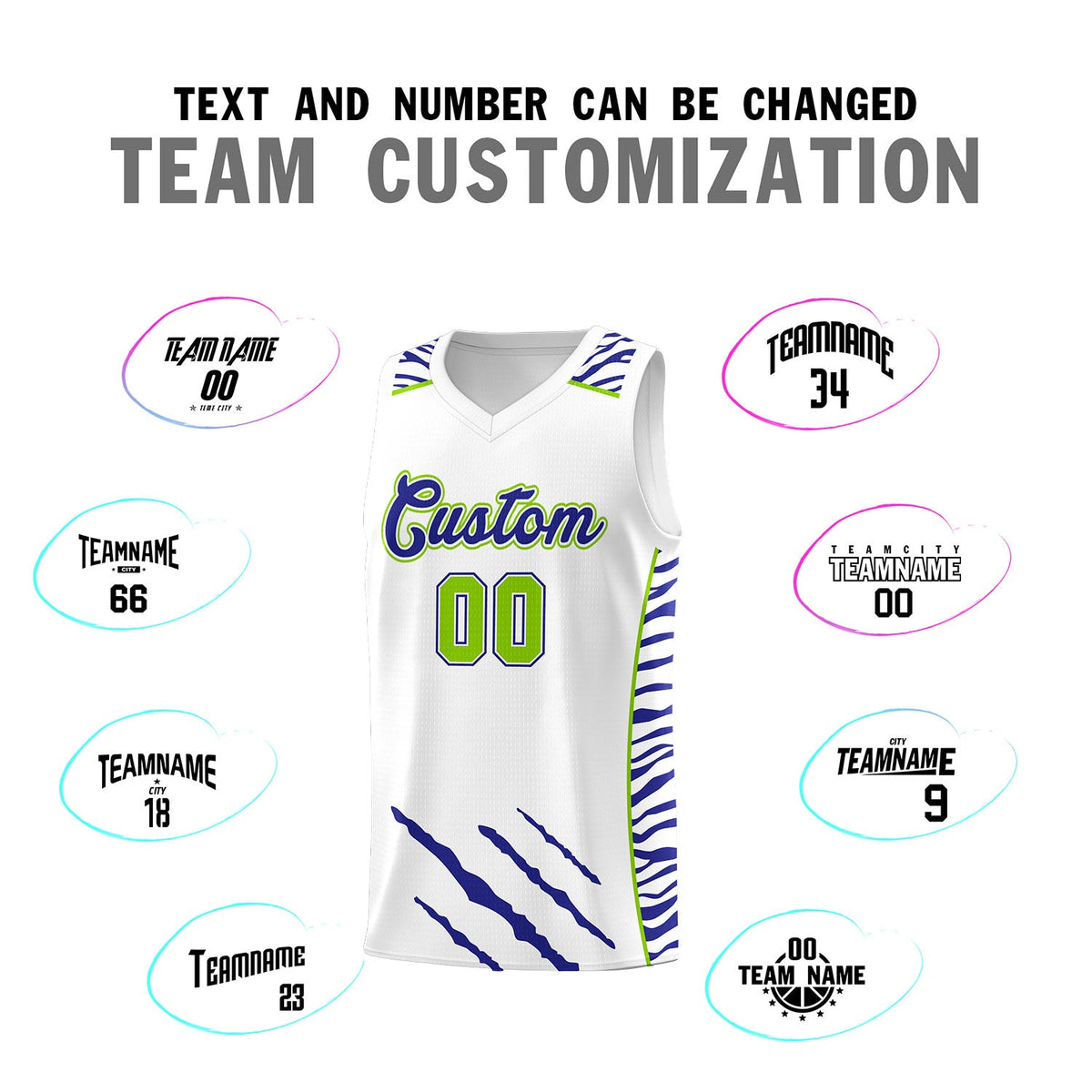 Custom White Personalized Tiger Claw Pattern Sports Uniform Basketball Jersey