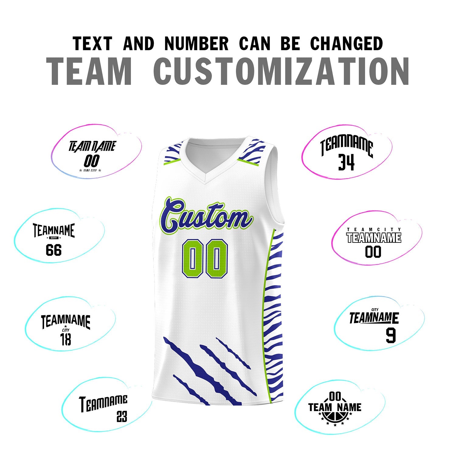 Custom White Personalized Tiger Claw Pattern Sports Uniform Basketball Jersey