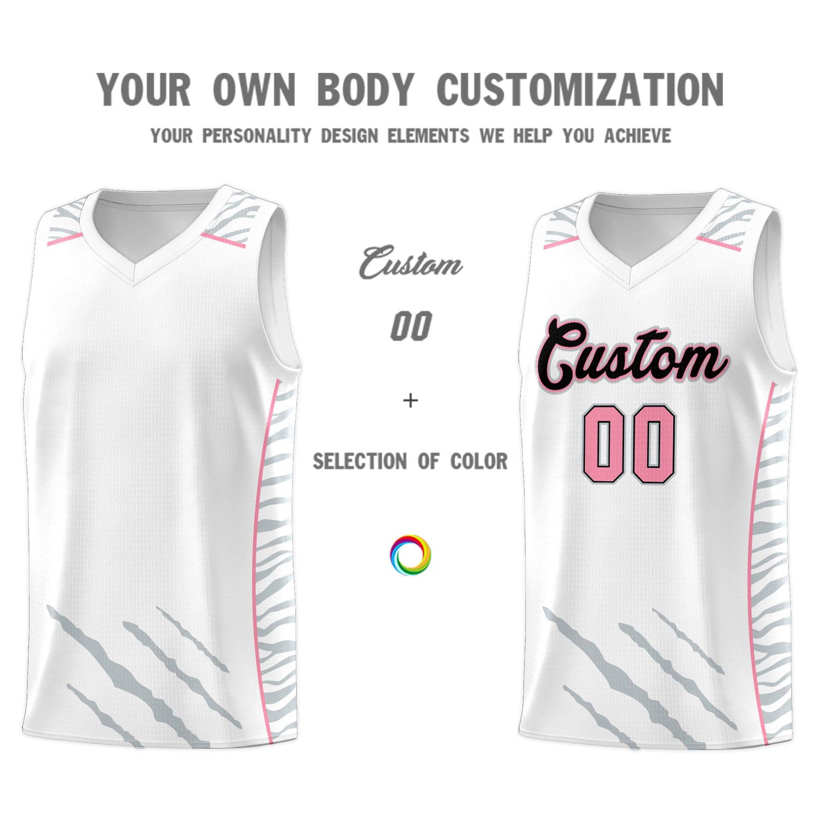 Custom White Personalized Tiger Claw Pattern Sports Uniform Basketball Jersey