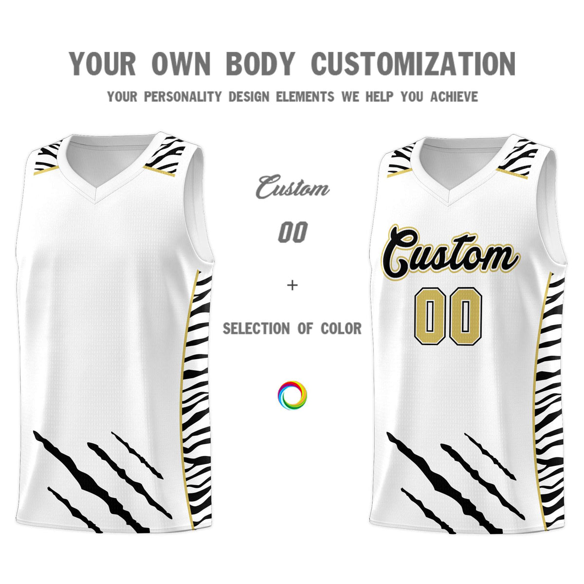 Custom White Personalized Tiger Claw Pattern Sports Uniform Basketball Jersey