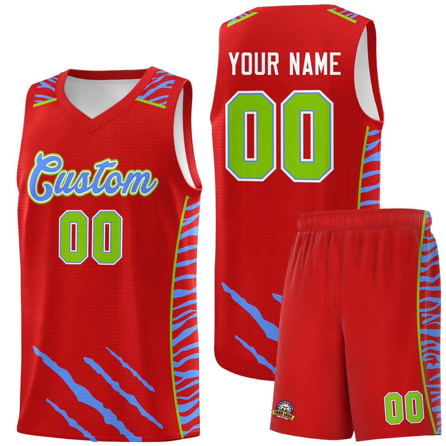 Custom Red Personalized Tiger Claw Pattern Sports Uniform Basketball Jersey