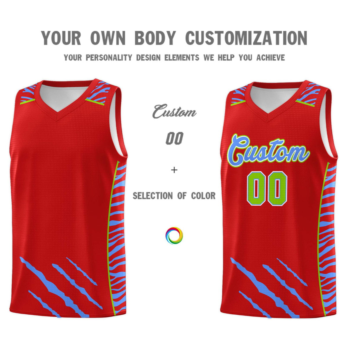 Custom Red Personalized Tiger Claw Pattern Sports Uniform Basketball Jersey