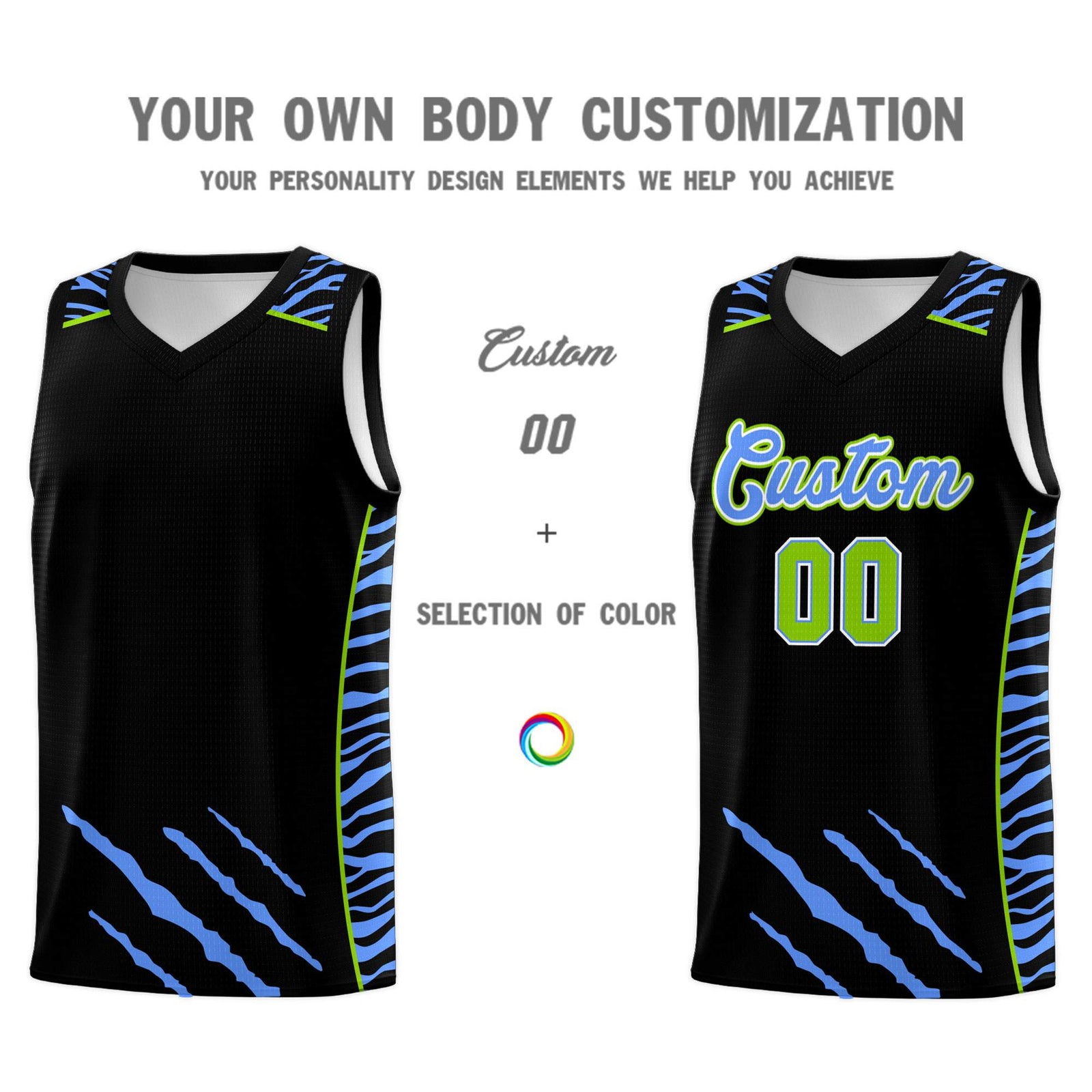 Custom Black Personalized Tiger Claw Pattern Sports Uniform Basketball Jersey