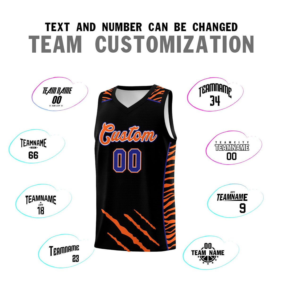 Custom Black Personalized Tiger Claw Pattern Sports Uniform Basketball Jersey