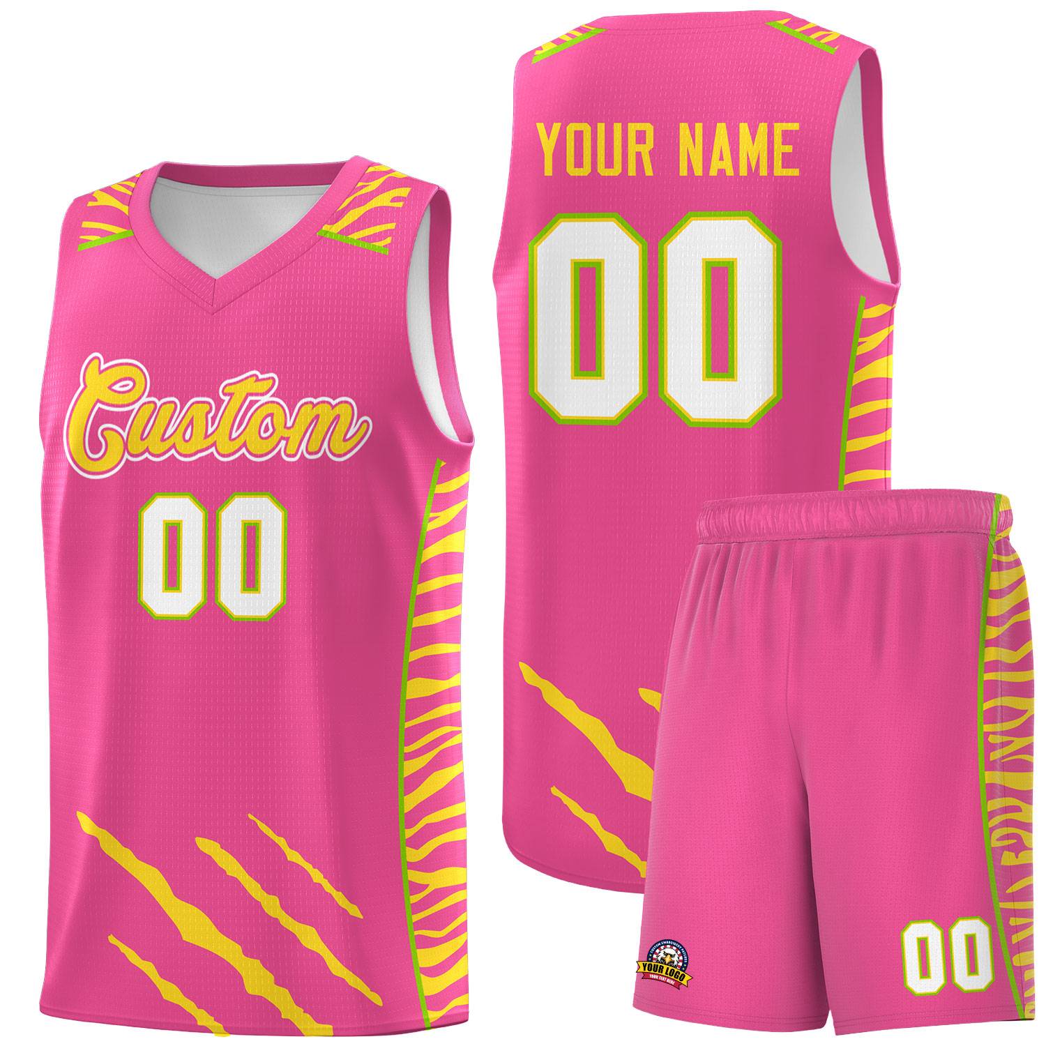 Custom Pink Personalized Tiger Claw Pattern Sports Uniform Basketball Jersey