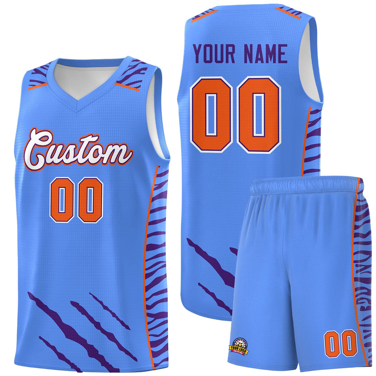 Custom Powder Blue Personalized Tiger Claw Pattern Sports Uniform Basketball Jersey