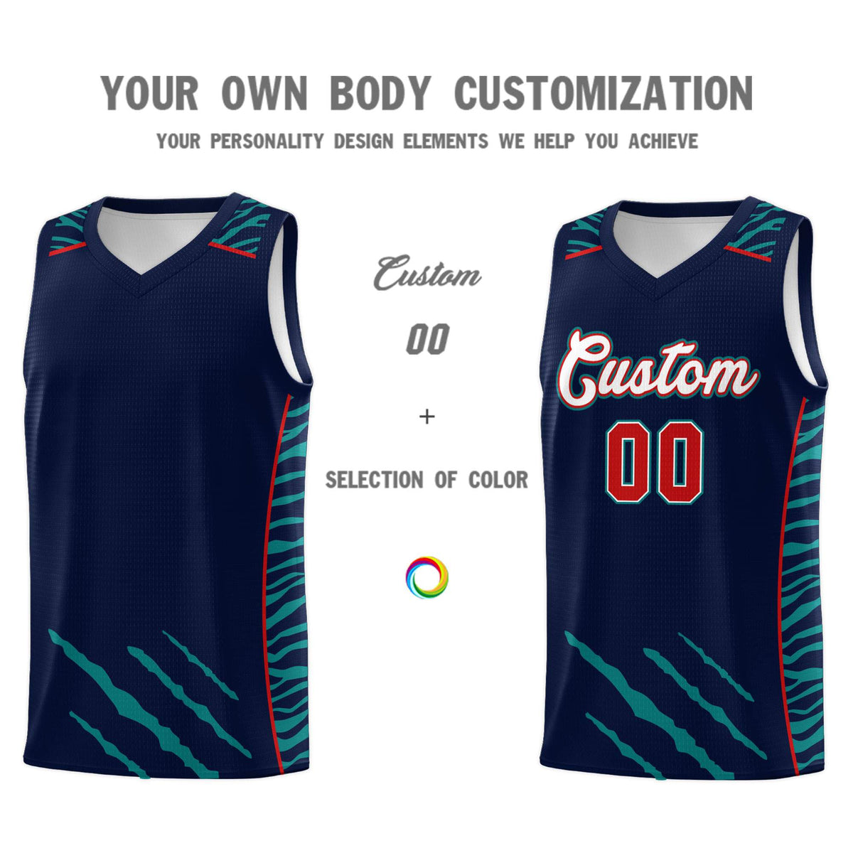 Custom Navy Personalized Tiger Claw Pattern Sports Uniform Basketball Jersey
