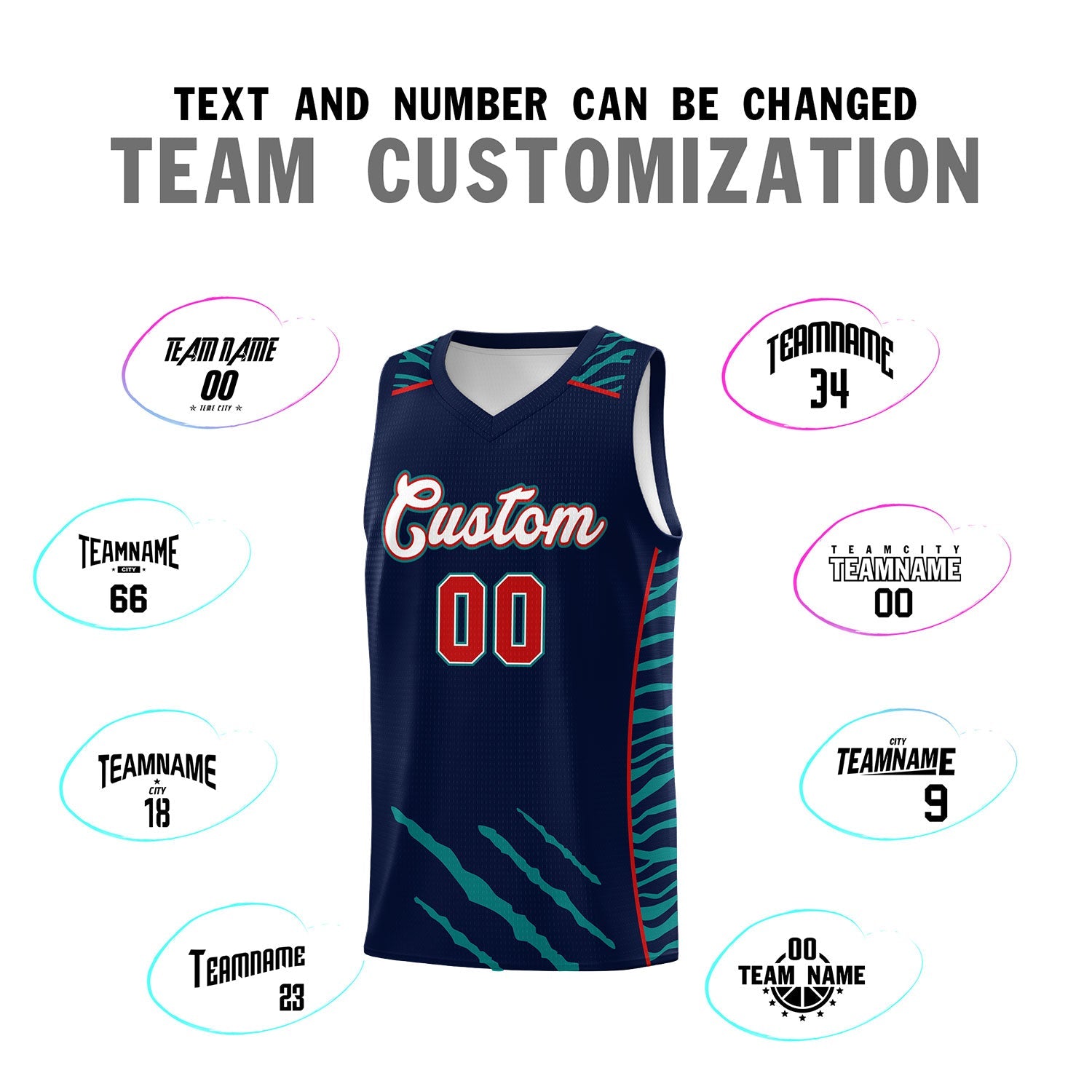 Custom Navy Personalized Tiger Claw Pattern Sports Uniform Basketball Jersey