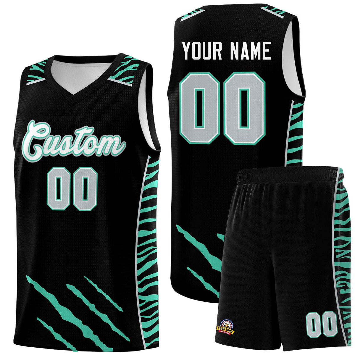 Custom Black Personalized Tiger Claw Pattern Sports Uniform Basketball Jersey