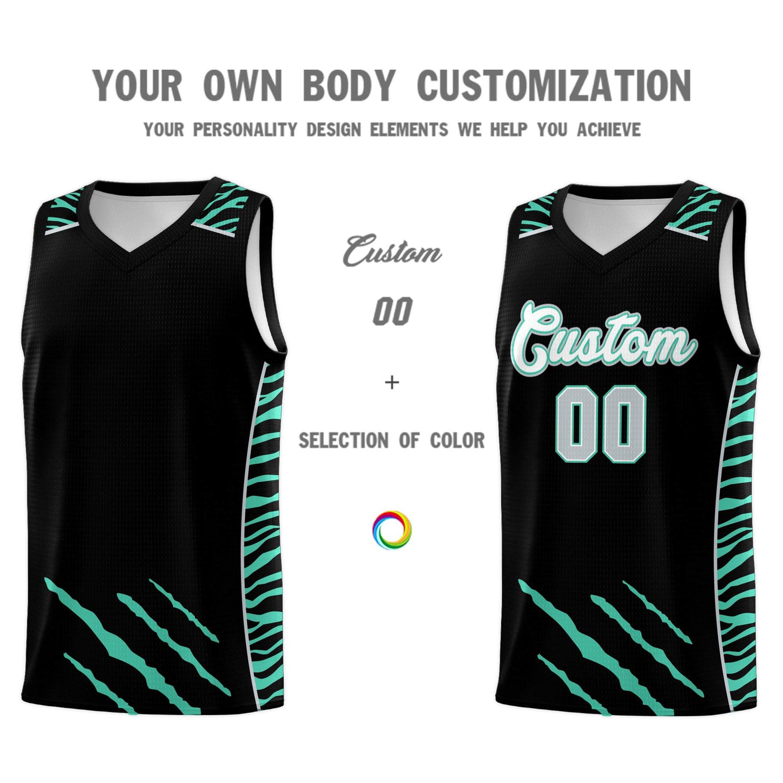 Custom Black Personalized Tiger Claw Pattern Sports Uniform Basketball Jersey