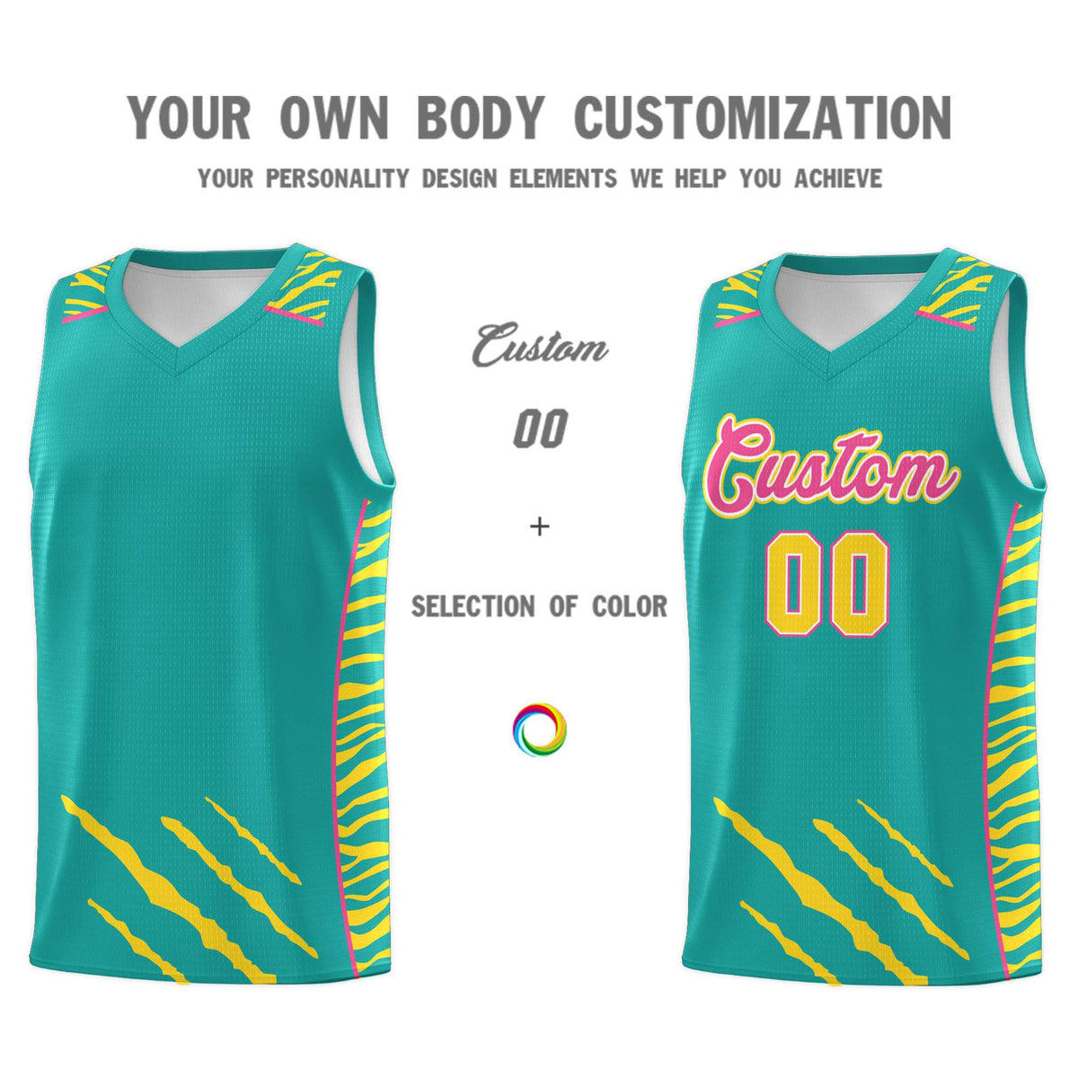 Custom Aqua Personalized Tiger Claw Pattern Sports Uniform Basketball Jersey