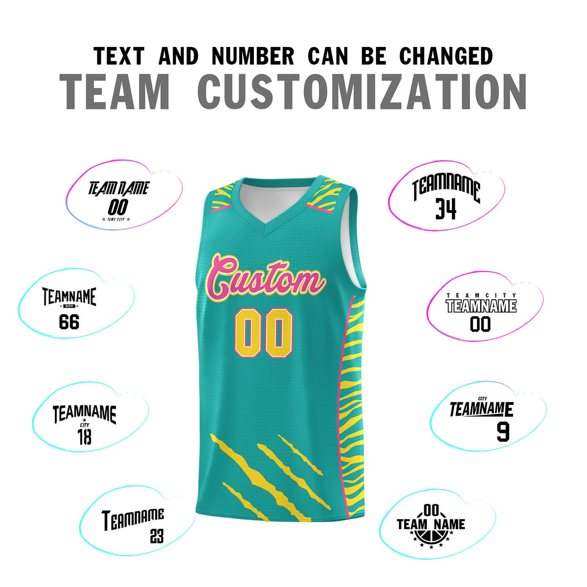 Custom Aqua Personalized Tiger Claw Pattern Sports Uniform Basketball Jersey
