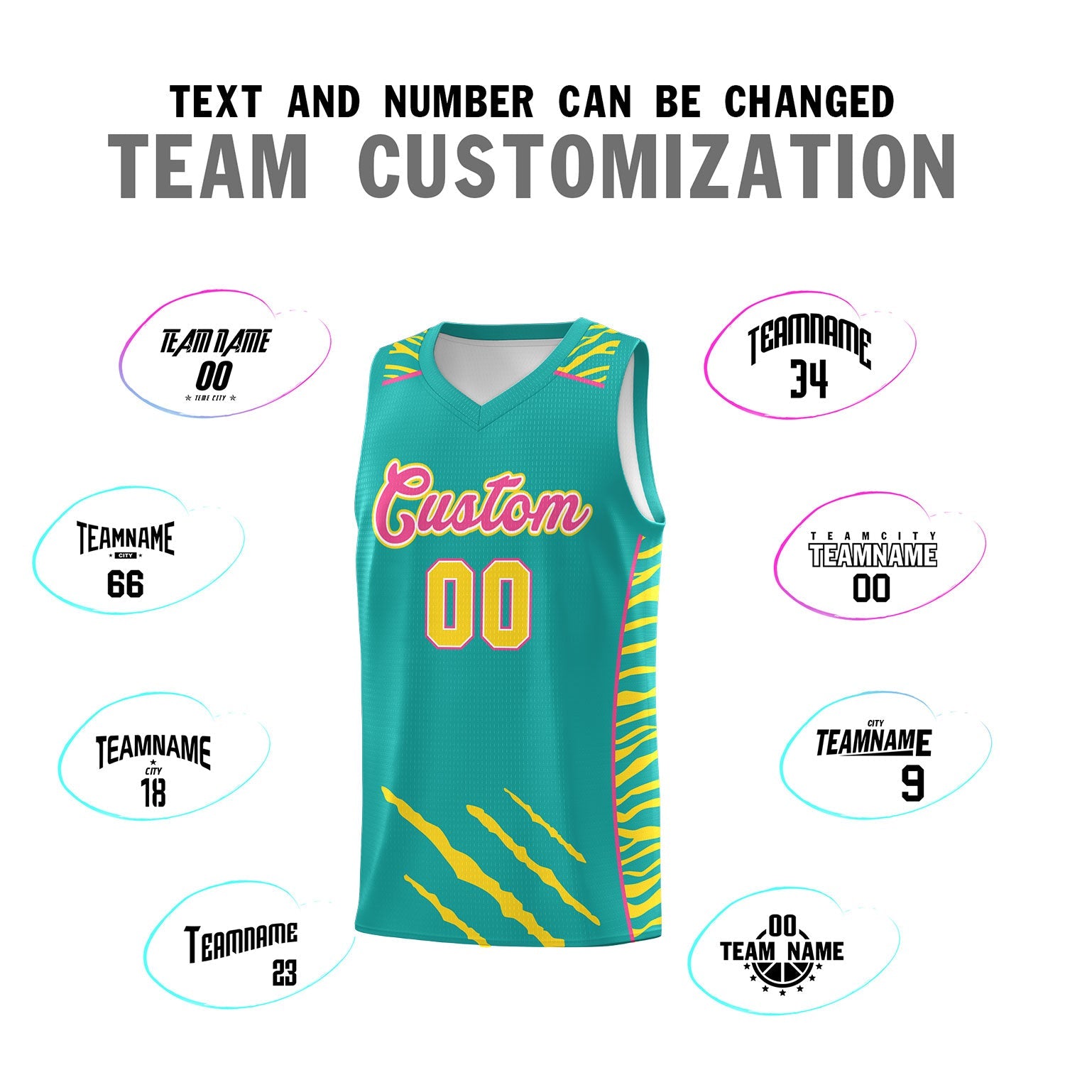 Custom Aqua Personalized Tiger Claw Pattern Sports Uniform Basketball Jersey