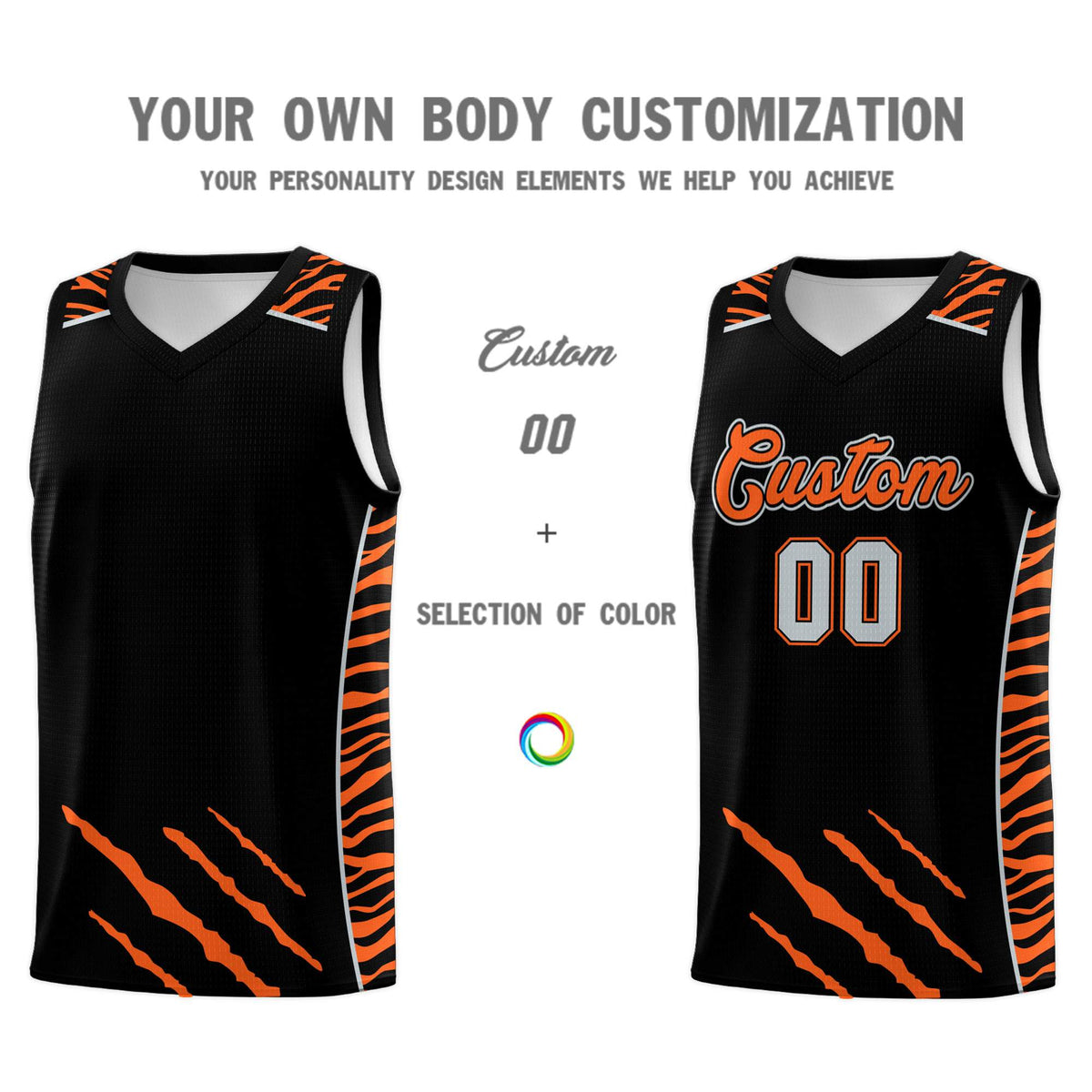 Custom Black Personalized Tiger Claw Pattern Sports Uniform Basketball Jersey