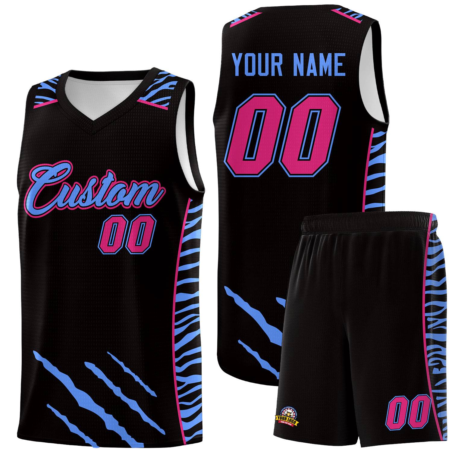 Custom Black Personalized Tiger Claw Pattern Sports Uniform Basketball Jersey