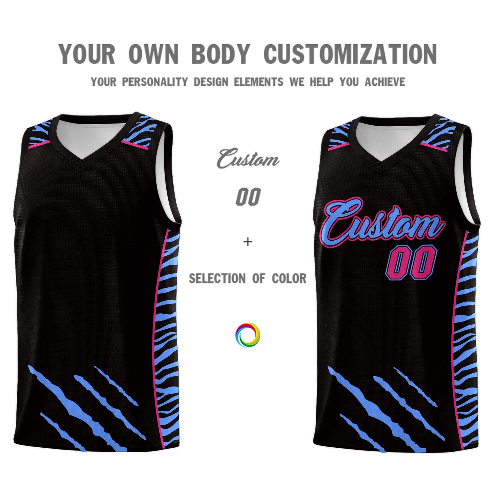 Custom Black Personalized Tiger Claw Pattern Sports Uniform Basketball Jersey