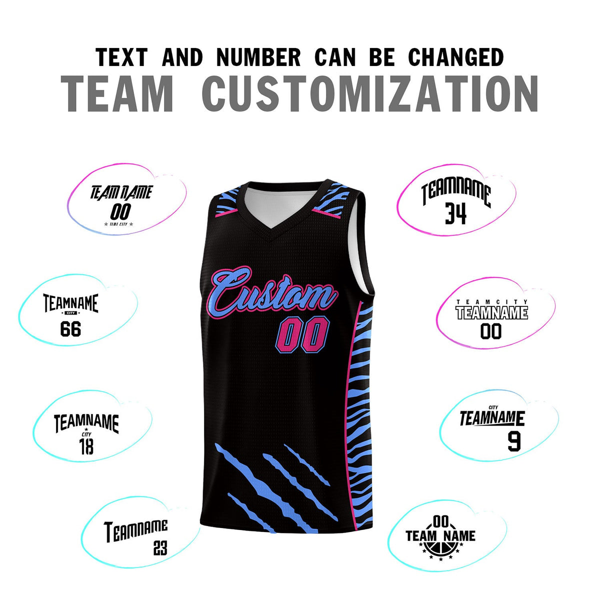 Custom Black Personalized Tiger Claw Pattern Sports Uniform Basketball Jersey