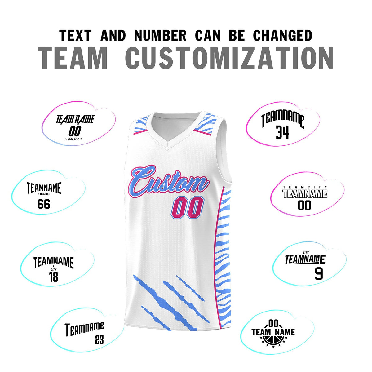Custom White Personalized Tiger Claw Pattern Sports Uniform Basketball Jersey