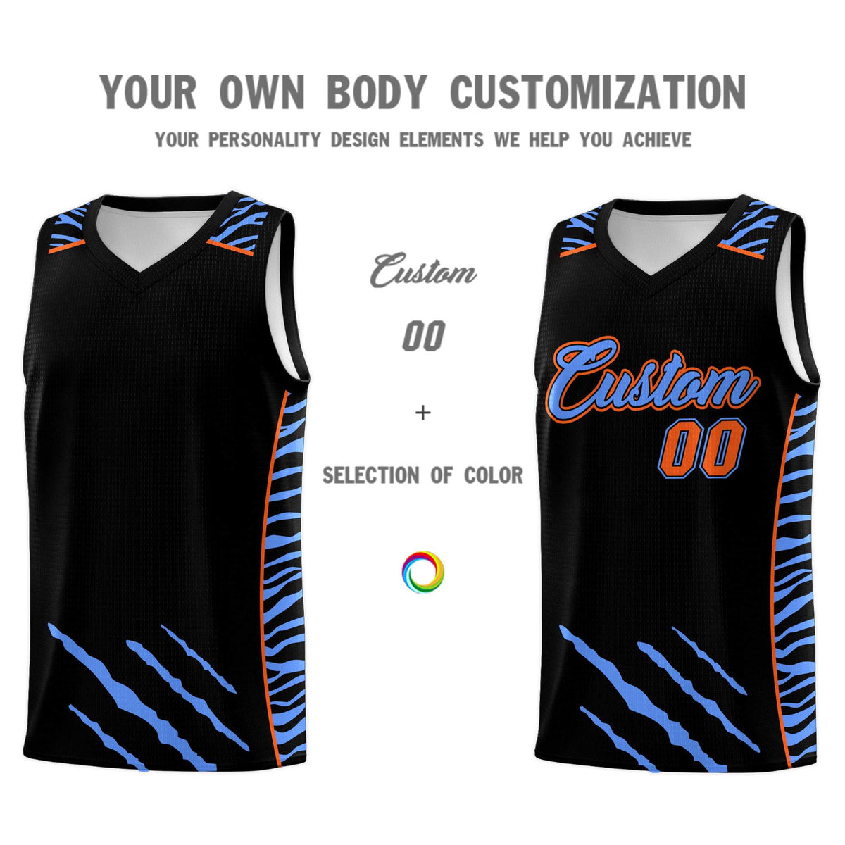 Custom Black Personalized Tiger Claw Pattern Sports Uniform Basketball Jersey