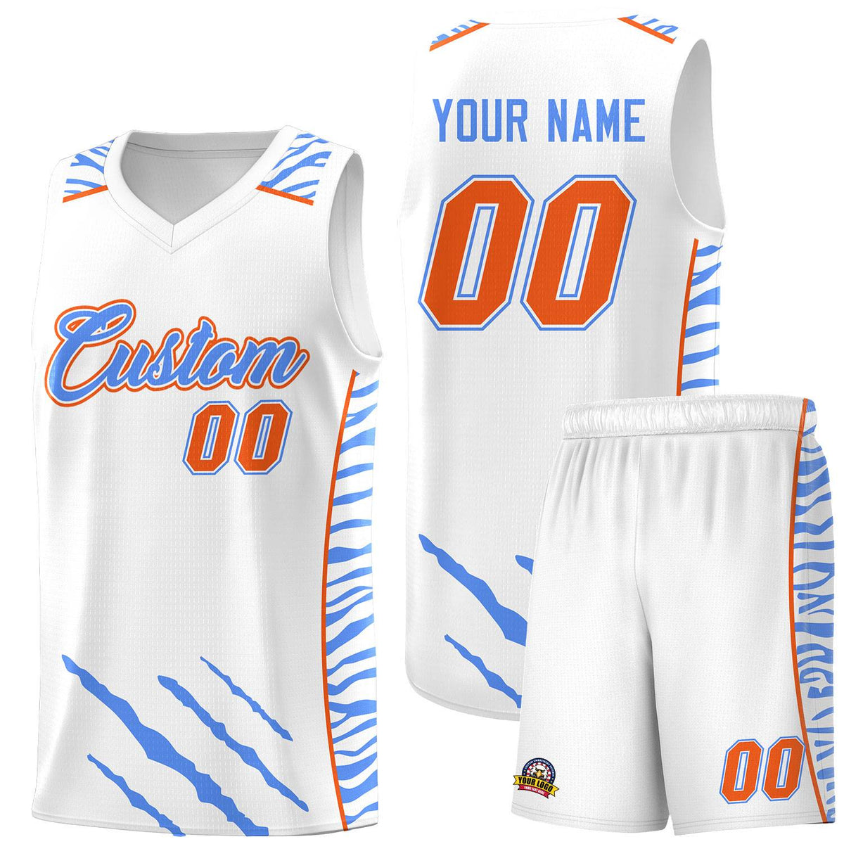 Custom White Personalized Tiger Claw Pattern Sports Uniform Basketball Jersey