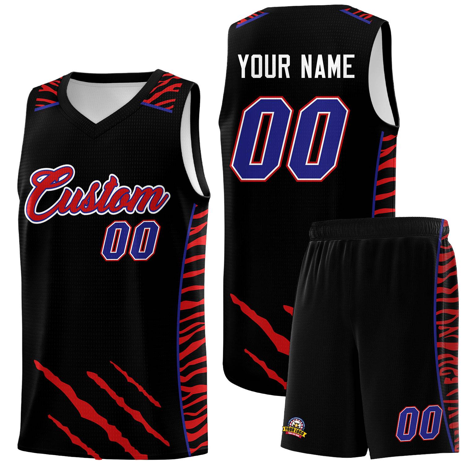 Custom Black Personalized Tiger Claw Pattern Sports Uniform Basketball Jersey