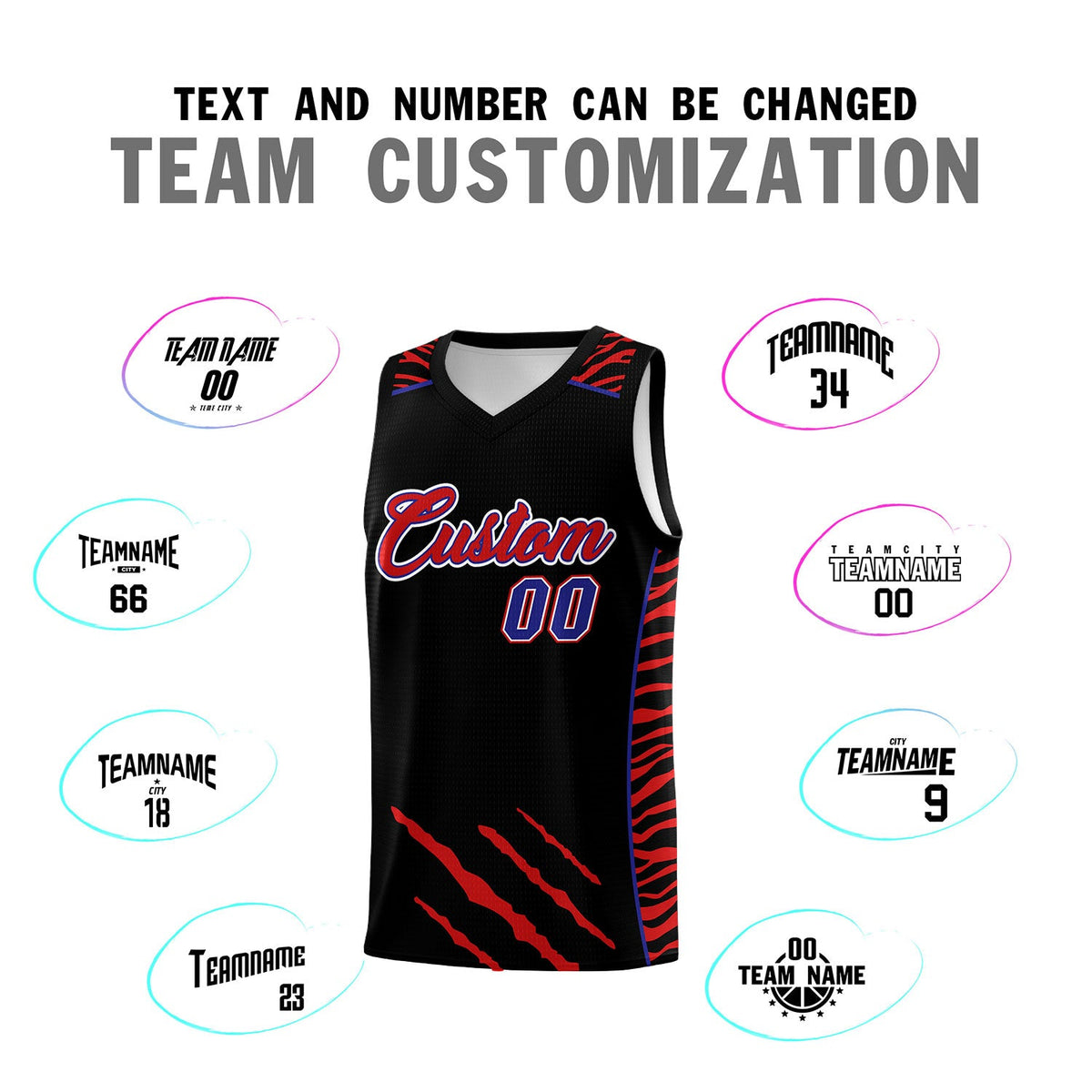 Custom Black Personalized Tiger Claw Pattern Sports Uniform Basketball Jersey