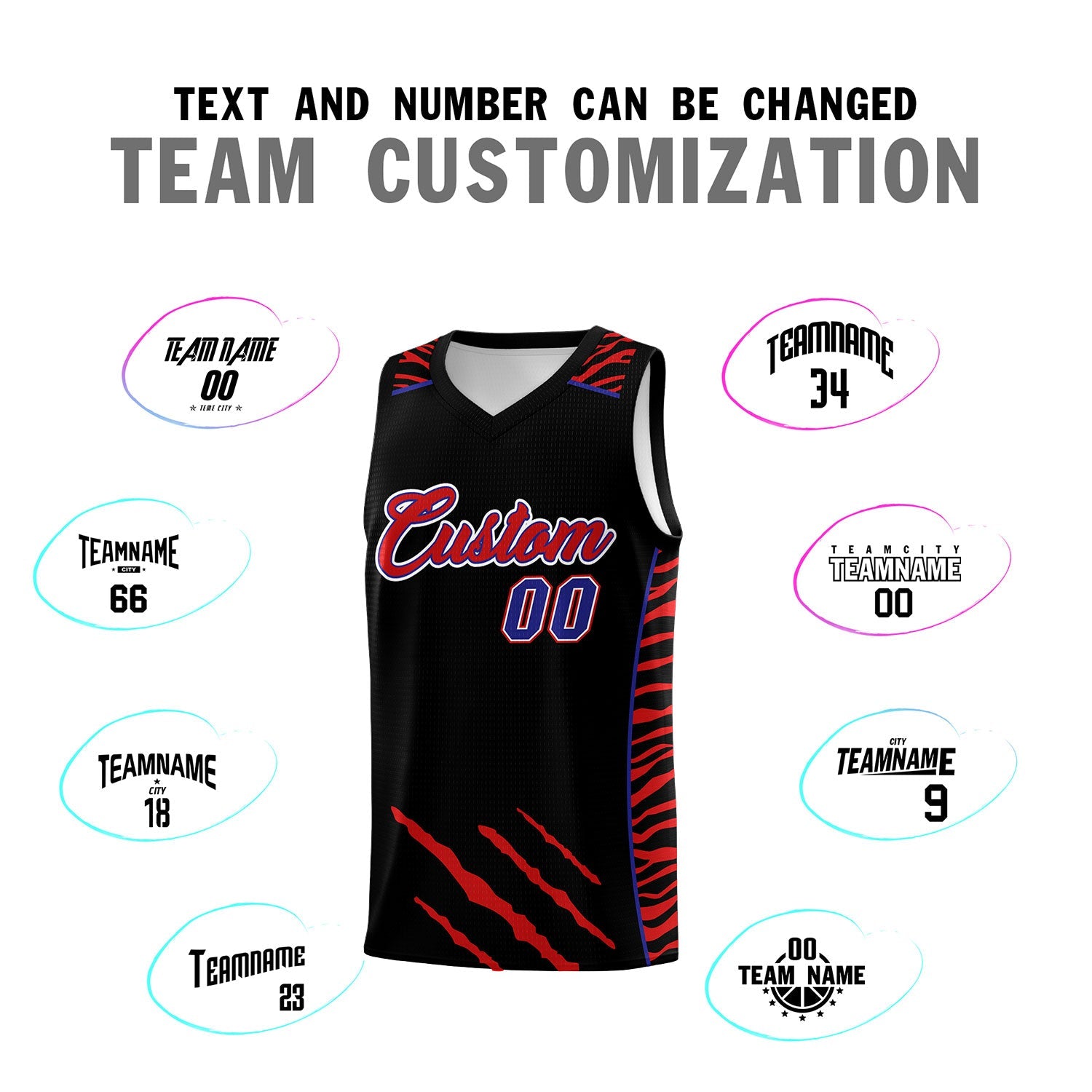 Custom Black Personalized Tiger Claw Pattern Sports Uniform Basketball Jersey