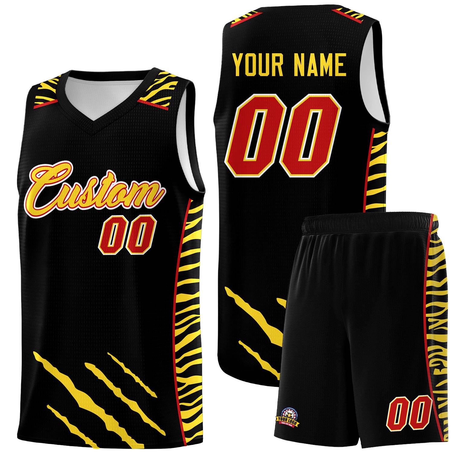 Custom Black Personalized Tiger Claw Pattern Sports Uniform Basketball Jersey