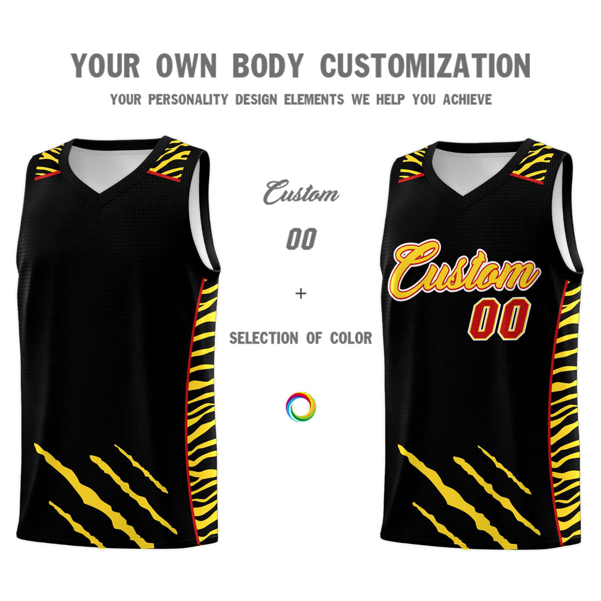 Custom Black Personalized Tiger Claw Pattern Sports Uniform Basketball Jersey