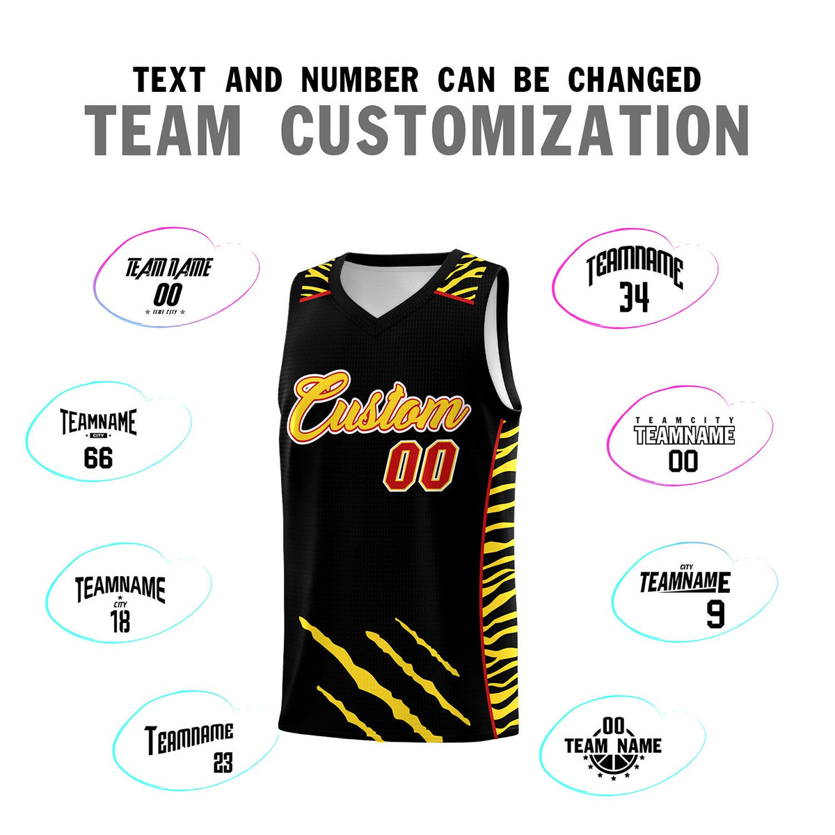 Custom Black Personalized Tiger Claw Pattern Sports Uniform Basketball Jersey