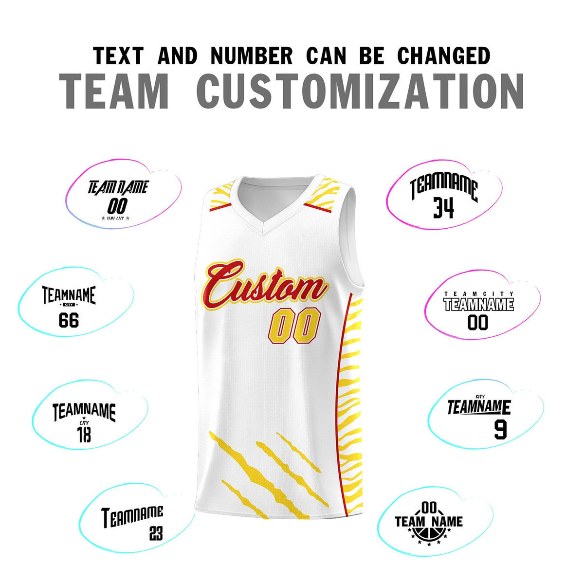 Custom White Personalized Tiger Claw Pattern Sports Uniform Basketball Jersey